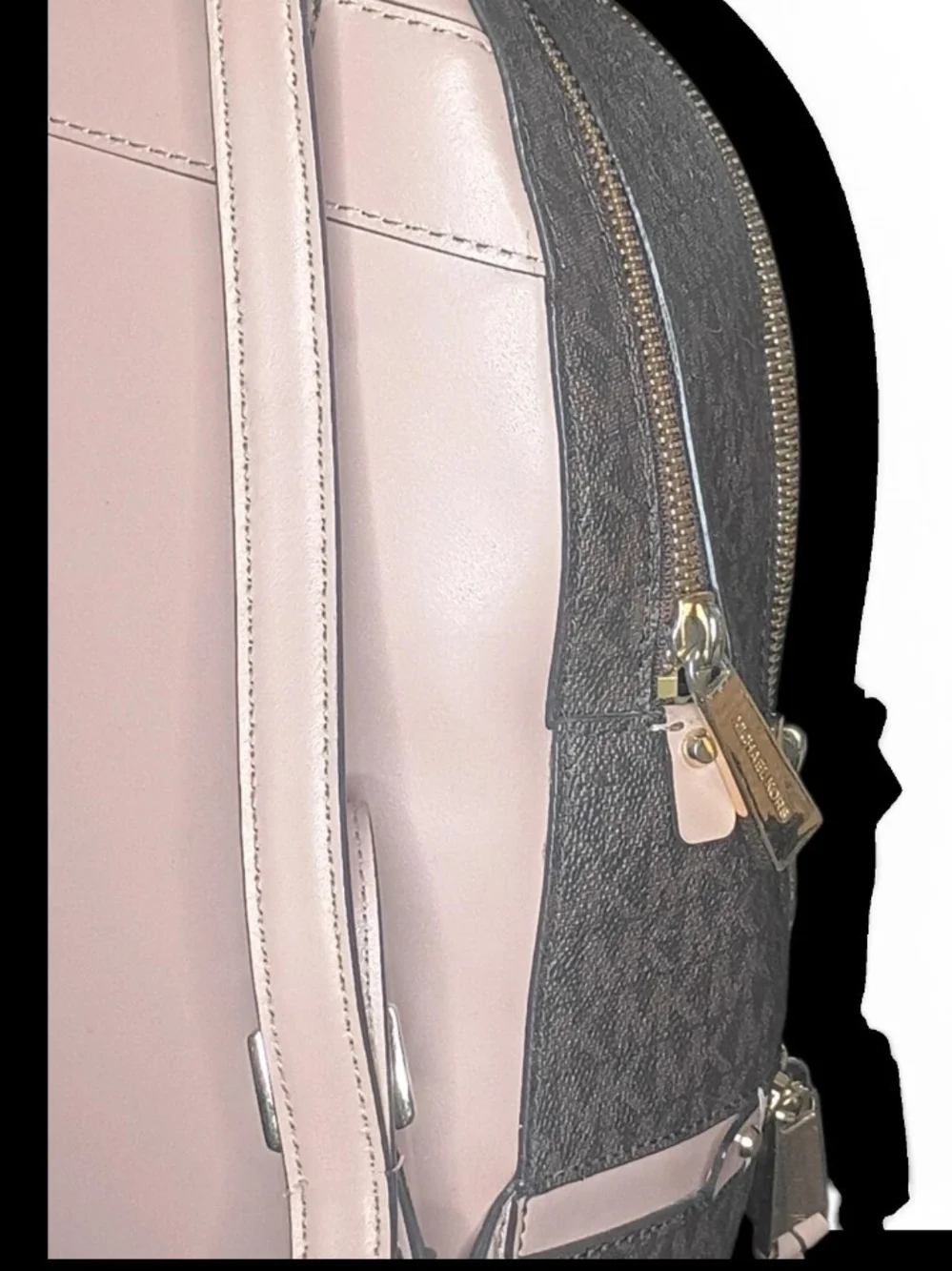 Michael Kors Rhea Zip Stripe Medium Backpack Pink & Brown Monogram